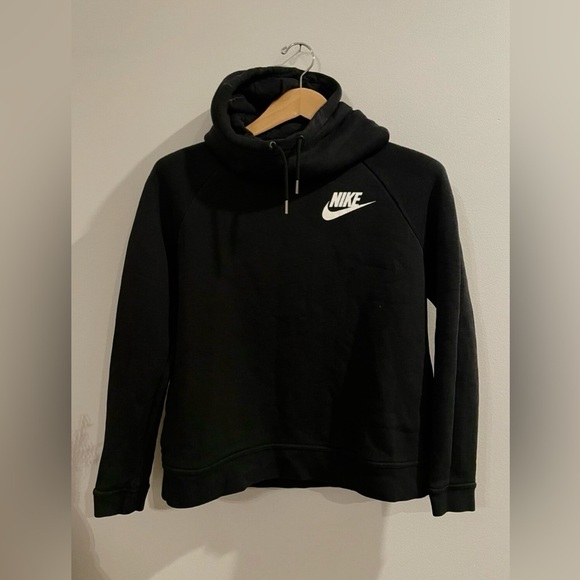 Nike Women’s Hoodie Funnel Neck Black White Logo Pullover Sweatshirt M Medium - Picture 6 of 6